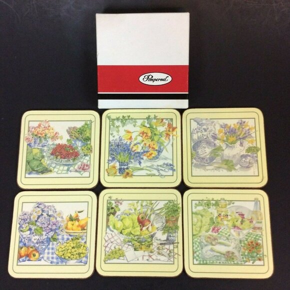 Pimpernel 6 Coasters Salad Days 9410 Cork Backed England with Box - Picture 2 of 7